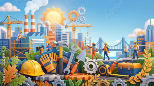 Construction Workers Build Cityscape With Tools and Machinery During Daytime ...