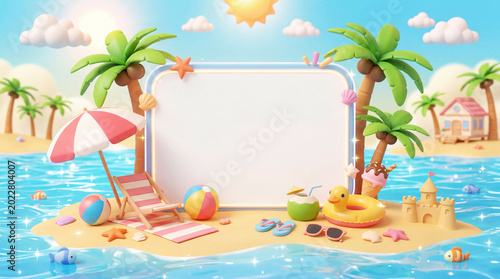 Child Enjoys a Sunny Day at the Beach With Toys and Snacks Under an Umbrella ...