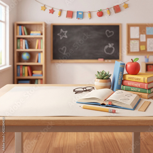 School Classroom With Books, Supplies, and Decorations for Learning and Readi...