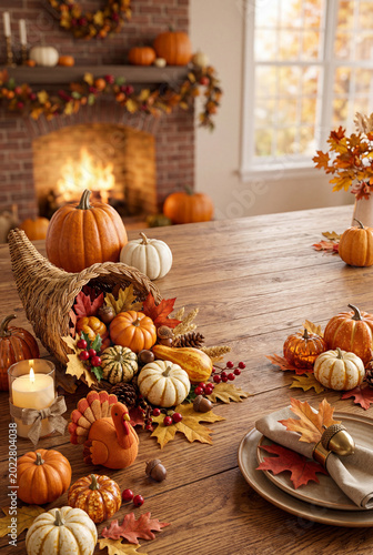 Fall Harvest Celebration With Pumpkins and Decorations in a Cozy Living Room