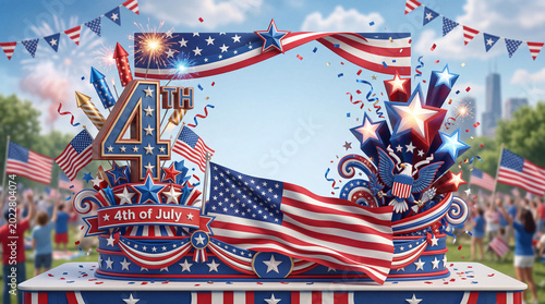 Celebration of 4th of July With Fireworks and Flags in a Park Setting