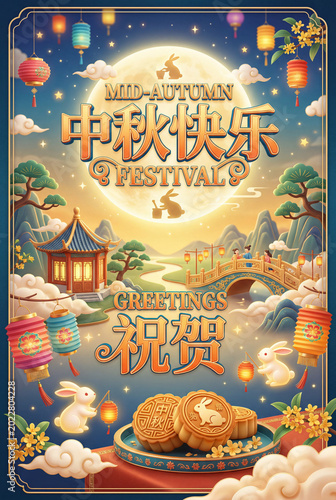 Mid-Autumn Festival Celebration Features Lanterns, Moon, and Food in a Tradit...