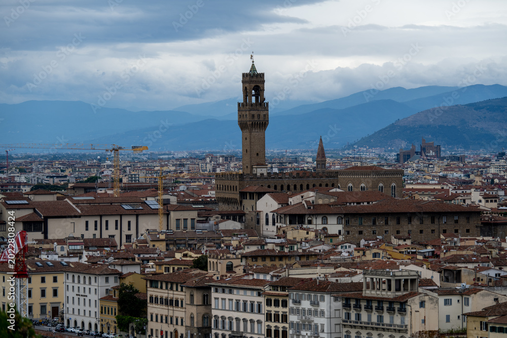 Obraz premium Palazzo Vecchio tower over Florence rooftops, Tuscany
