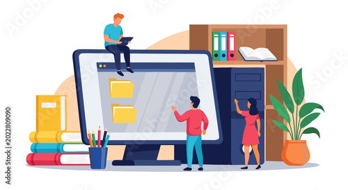 Bild auf Leinwand Digitalization concept vector illustration of people interacting with computers