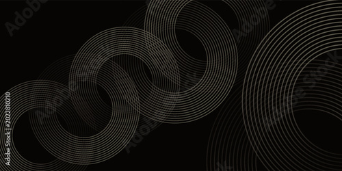 Quadro su tela Simple black gold abstract background with circle line motif