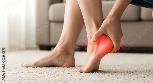 Asian Woman Feeling Foot Pain and Massaging Sole