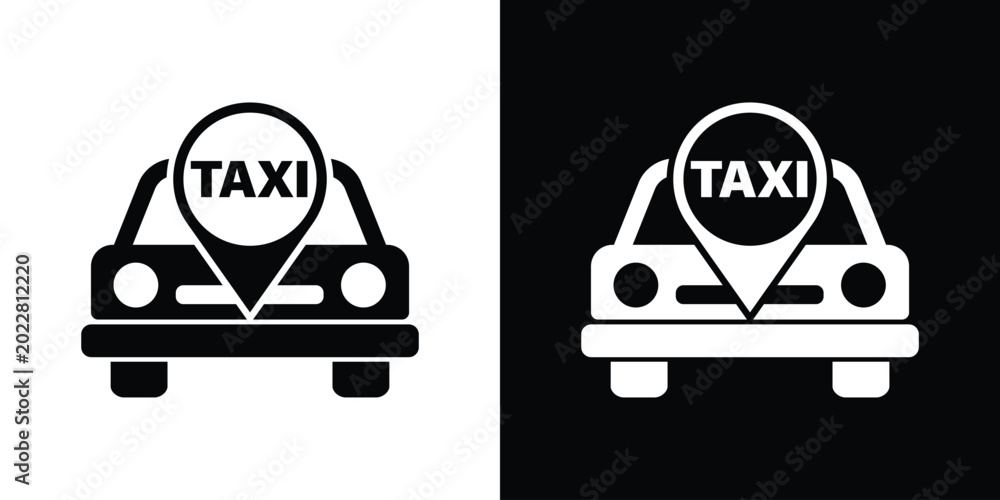 Φωτογραφία Taxi cab front view combined with a location pin icon
