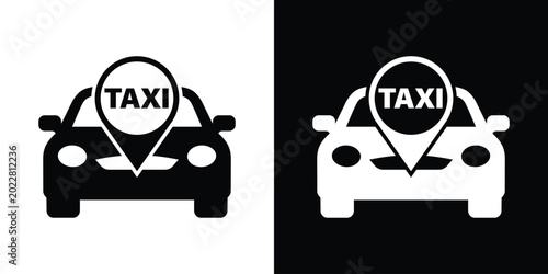 Фотография Taxi cab front view combined with a location pin icon
