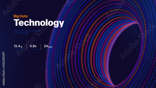 Big Data Torus Visualization With Colorful Neon Dots, AI Technology Network And Dynamic Digital Flow Effects. Modern Tech Backgrounds For Businesses. Vector Illustration.