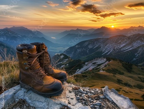 hiking boots in the mountains