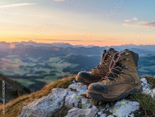 hiking boots in the mountains