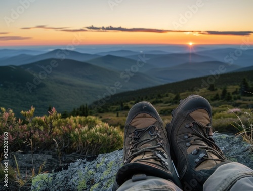 hiking boots in the mountains