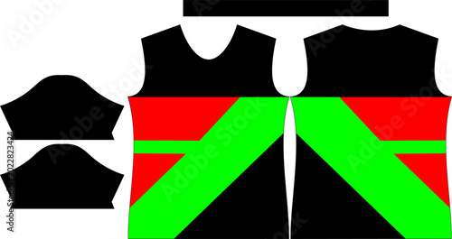 Bild auf Leinwand Soccer jersey mockup pattern with red green and black geometric sash design
