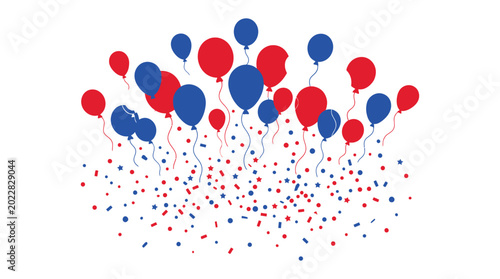 Red white and blue balloons with confetti vector illustration