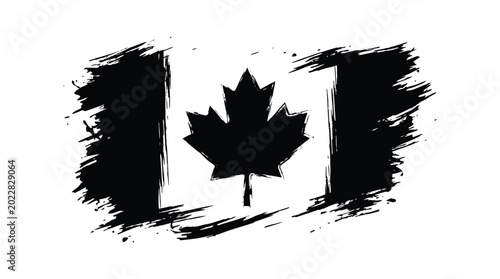 Canadian flag silhouette with brushstroke texture on white background