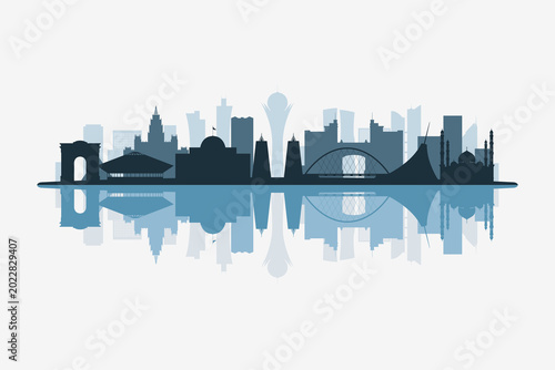 Photos Ankara, Kazakhstan skyline silhouette with modern landmarks reflection on white background in minimalist style