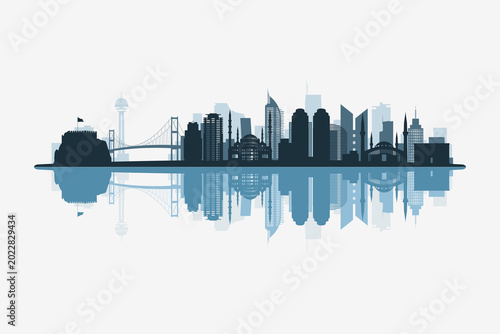Tableau sur toile Ankara, Turkey skyline silhouette with modern landmarks reflection on white background in minimalist style