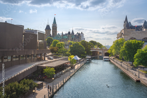 Rideau Canal and Ottawa skyline with Parliament Hill - Ottawa, Ontario, Canada