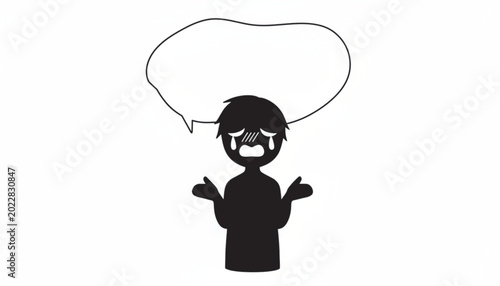 Tableau sur toile Boy cartoon shouting with angry face and speech bubble above head featuring frus