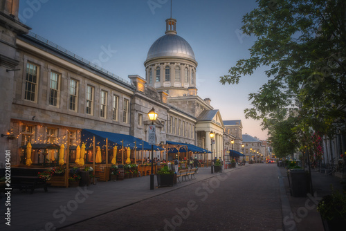 Saint-Paul Street and Bonsecours Market at sunset - Montreal, Quebec, Canada