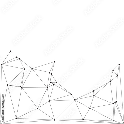 Obraz na płótnie Dynamic low poly network graphic with scattered points and lines representing neural connections and data flow concepts