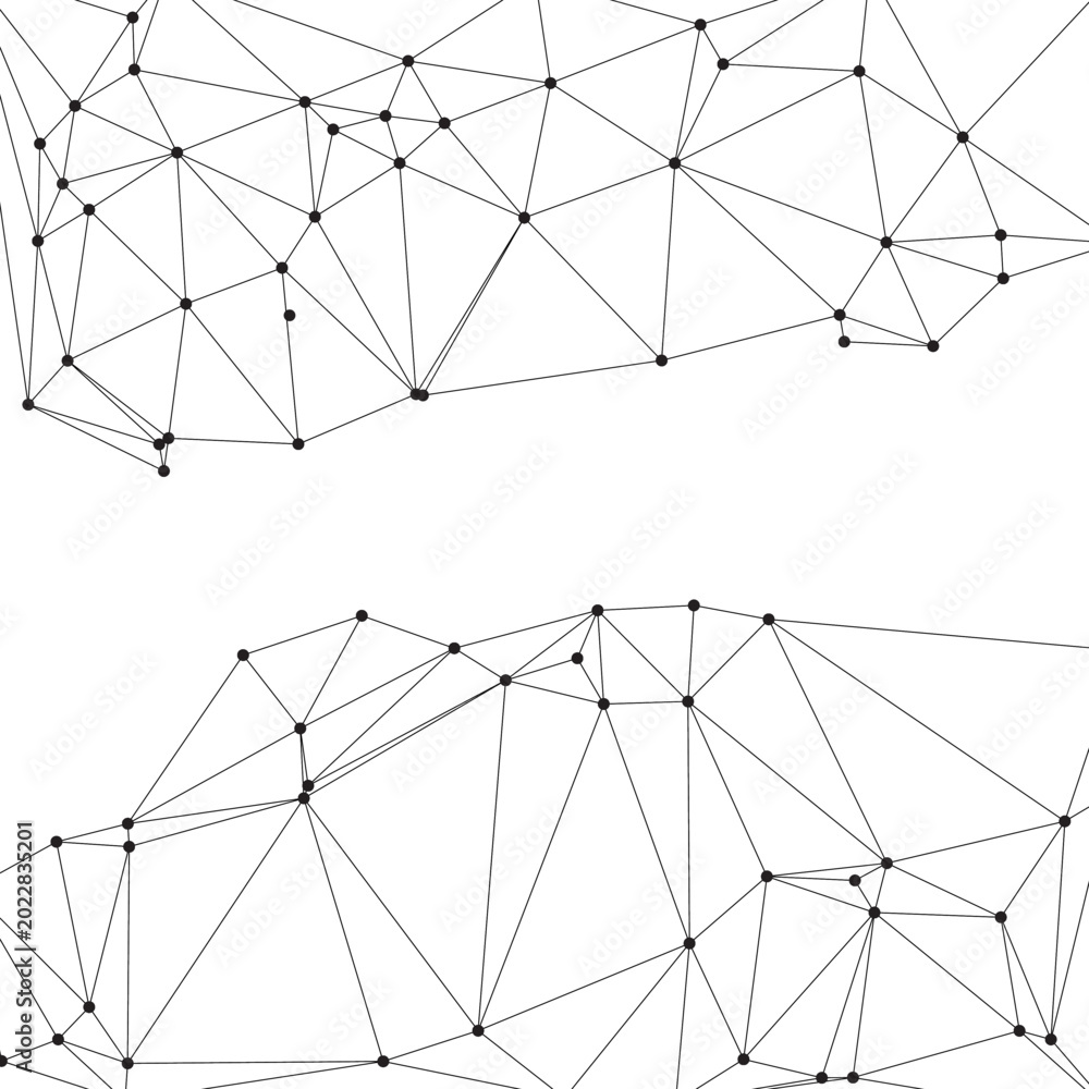 Naklejka premium Abstract white background with black dots and lines network, geometric shapes for business and technology design.