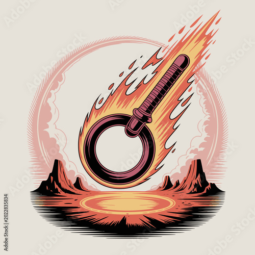 Slika na platnu Flaming sword with circular blade burning.