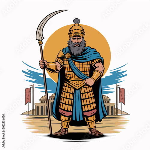 Foto Ancient Warrior Holding Scythe Weapon.