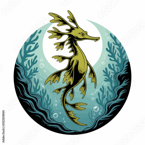 Fotografie Sea horse swimming in ocean water.