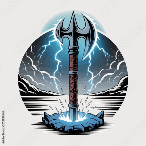Canvastavla Trident weapon with sharp prongs metal.