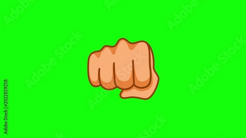 Animated Punching Fist Emoji Zooming and Shaking on Green Screen Background for Action and Power