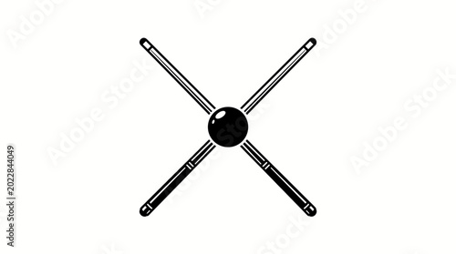 Bild auf Leinwand Crossed Billiard Cues with Black Eight Ball, Pool Game Equipment on an isolated