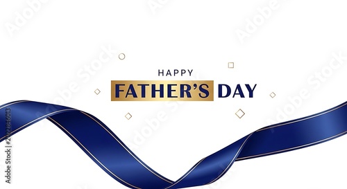 blue ribbon with gold trim and father s day text on white background