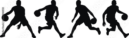 Fotografie Basketball Player Silhouettes Set with Athletes in Dynamic Poses Dribbling and R