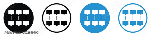 Foto Computer network topology and system hierarchy icon set