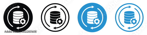 Foto Database synchronization, backup, and processing vector icon set