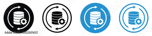 Foto Database synchronization, backup, and processing vector icon set