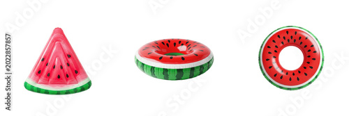 Inflatable Watermelon Pool Float Ring Tube Isolated On Transparent Background, Summer Beach Leisure Water Toy Clipart PNG Cutout Element