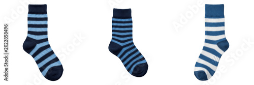 Obraz na plátně Blue And White Striped Fabric Sock Isolated On Transparent Background, Cotton Ca