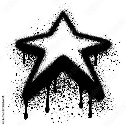 Star in graffiti style with black spray paint. Star symbol sign isolated on white background.