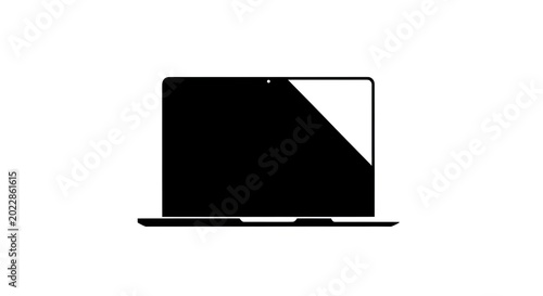 Sleek black laptop computer icon, isolated on a white background, symbolizing modern portable technology and digital connectivity.