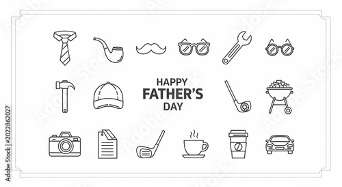 Fathers day icons tie pipe mustache glasses and tools vector illustration