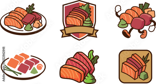 Cuadro en lienzo Variety of sushi and sashimi plates with salmon and tuna  Japanese food