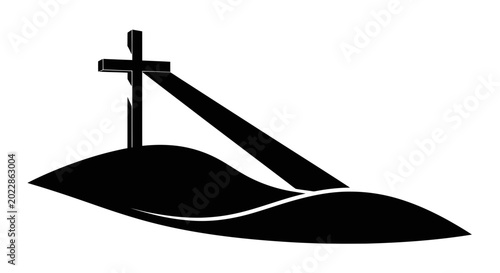 Foto Silhouette of Jesus on the cross with a divine light beam shining down on a hill