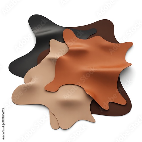 3d Cartoonish A piece of genuine leather with four separate sections of cow skin, suitable for various uses including crafting and DIY projects isolated on white background