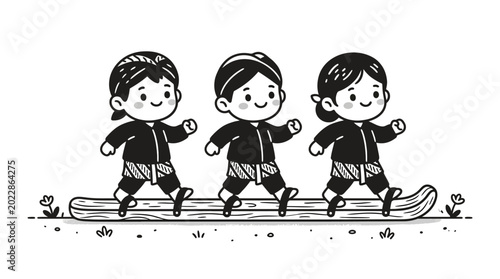 Konstfotografi Three children on a skateboard.