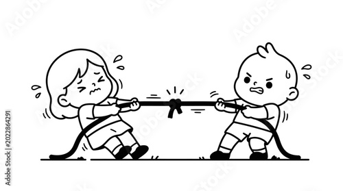 Canvas Print Two children playing tug of war.