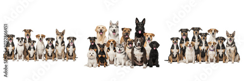 Canvas Print Diverse group of domestic dogs sitting together isolated PNG.