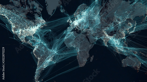 abstract business connection of line from nail node to node on world map background Innovation network points Earth's surface	Abstract black background with Colorful hexagon lines. Digital future tech