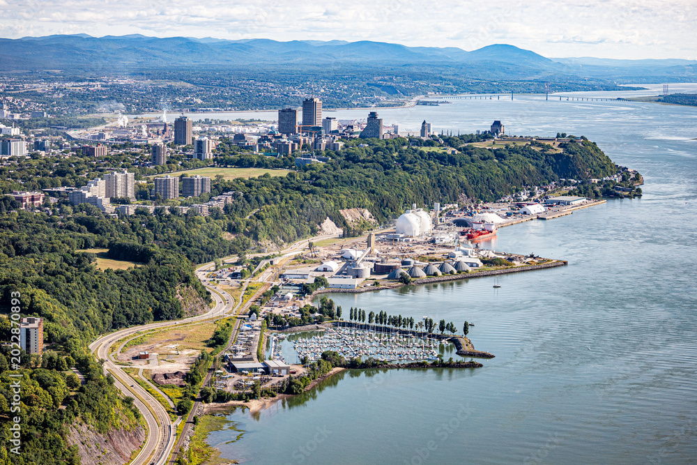 Fototapeta premium Aerial view of Quebec city and Saint Lawrence river 